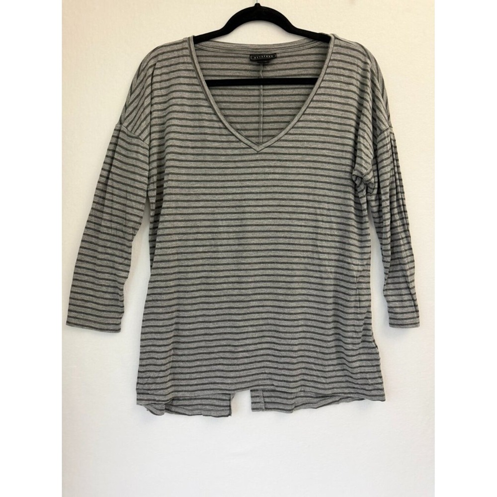 Metaphor Grey Black Striped Long Sleeve Tee Medium Split Hem Casual Top